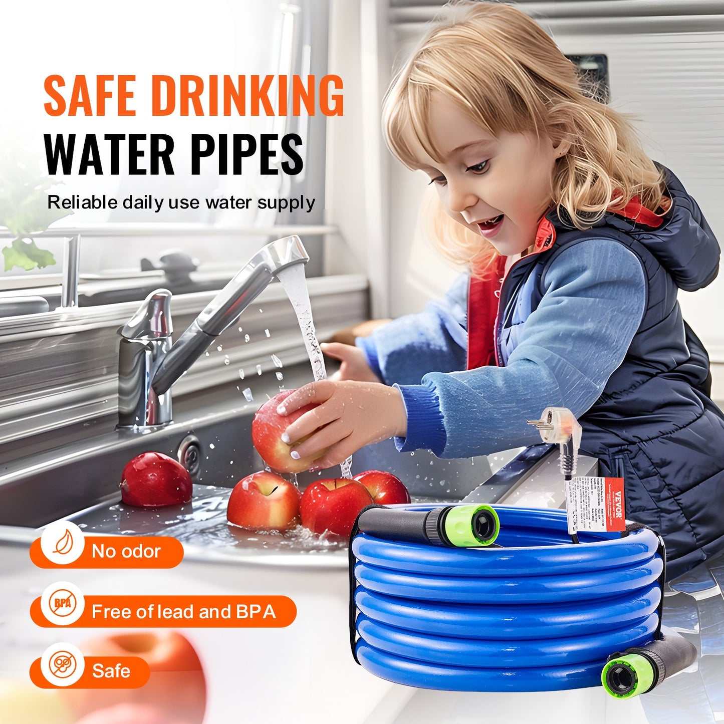 457.2 cm Heated Water Hose for RV -45℉ Antifreeze Heated Drinking Water Hose