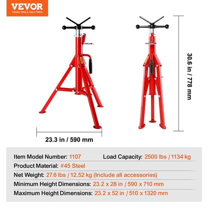 V Head Pipe Stand Adjustable Height 71.1–132.1 cm 2500lbs Pipe Jack Stands Folding Portable High Folding Pipe Stand with V Head Fold A Trailer Jacks