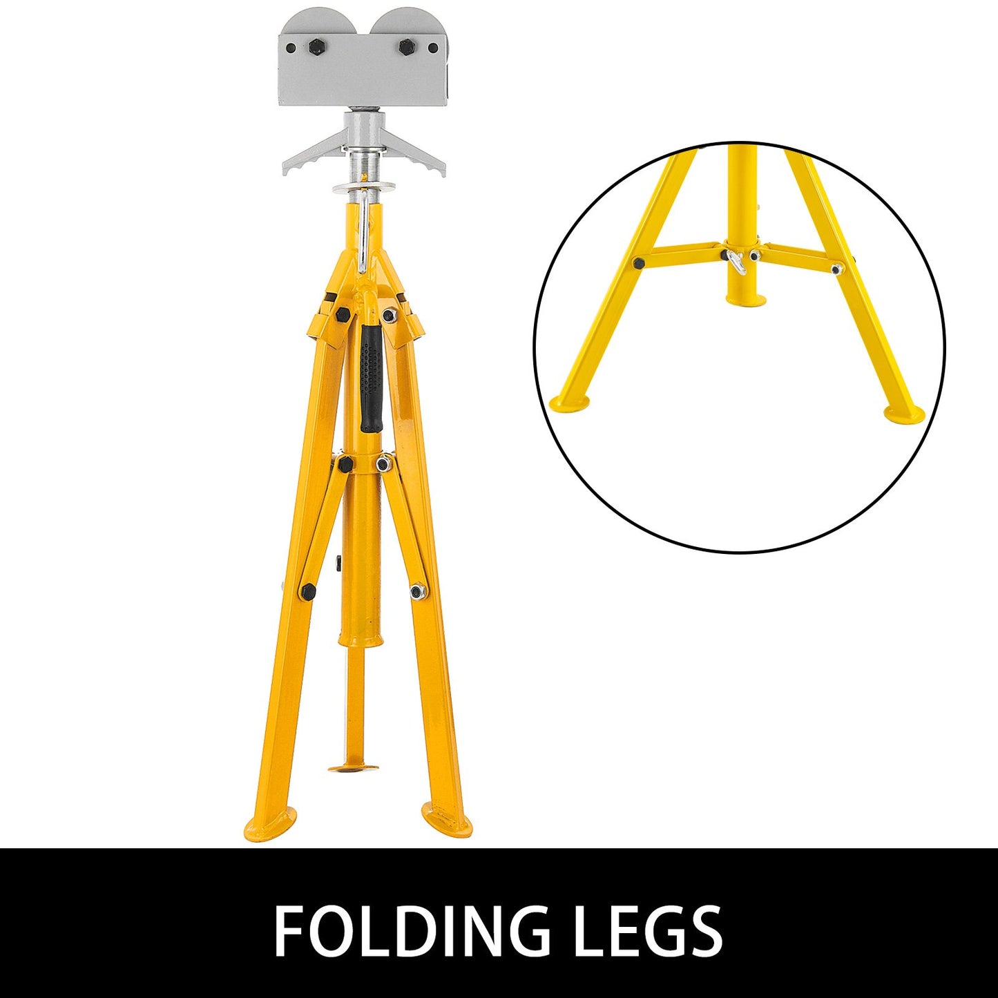 Hopfällbart rörstativ, höjdjustering, 86 till 142 cm, rullhuvud, rörstativ, kapacitet 2 ton, för rörgängning och rörhålskärning