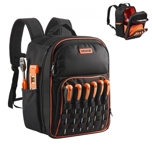 Tool Backpack, 49 Pockets, Heavy-duty Tools Storage Organizer Work Bags with Laptop Compartment & Reinforced Fabric Base, Electrician Jobsite Backpack for Electrician, Repairman