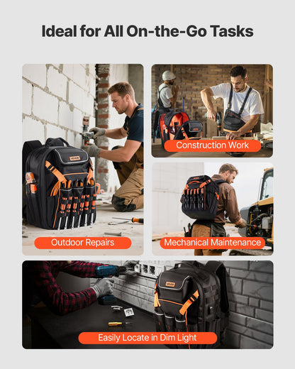 Tool Backpack, 45 Pockets, Heavy-duty Tools Storage Organizer Work Bags with Laptop Compartment & Reinforced Fabric Basee, Electrician Jobsite Backpack for Electrician, Repairman