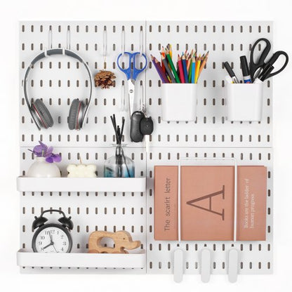 Pegboard Combination Kit, 11" x 11" Plastic Pegboard, 4 Panels, Peg Board Wall Organizer Kit with Accessories, for Garage Tool Storage Kitchen Living Room Craft Room Office Bathroom Home, White