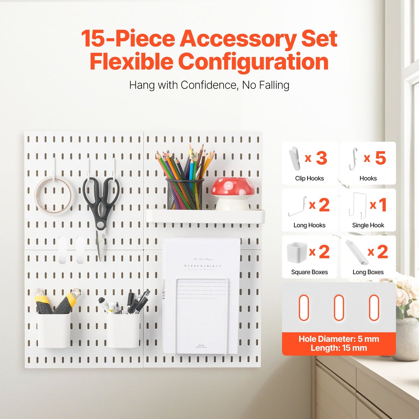 Pegboard Combination Kit, 11" x 11" Plastic Pegboard, 4 Panels, Peg Board Wall Organizer Kit with Accessories, for Garage Tool Storage Kitchen Living Room Craft Room Office Bathroom Home, White