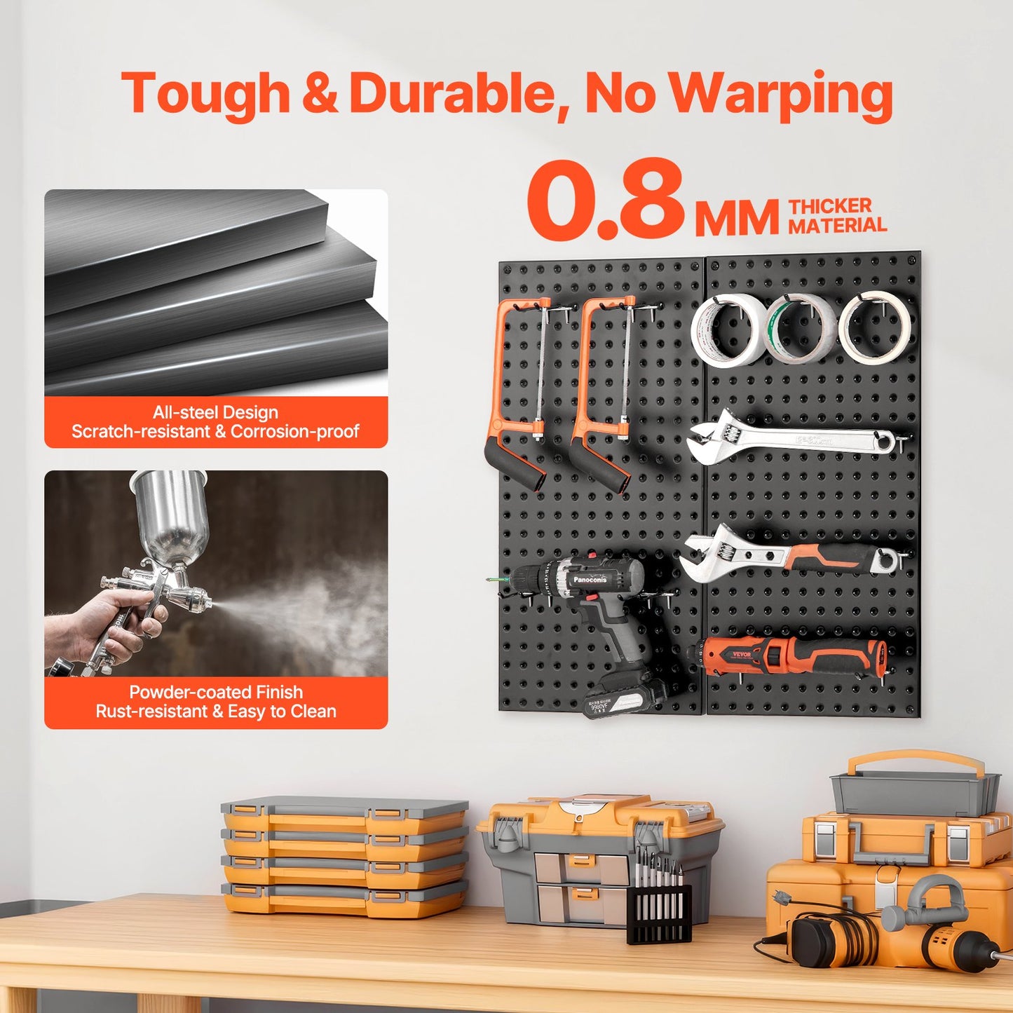 Metal Pegboard Panels, 24" x 12" Pegboard, 2 Panels, Heavy Duty Peg Board Wall Organizer with Accessories, for Living Room Garage Tool Storage Office Organization Craft Room Kitchen Home, Black