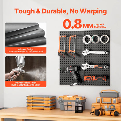 Metal Pegboard Panels, 24" x 12" Pegboard, 2 Panels, Heavy Duty Peg Board Wall Organizer with Accessories, for Living Room Garage Tool Storage Office Organization Craft Room Kitchen Home, Black