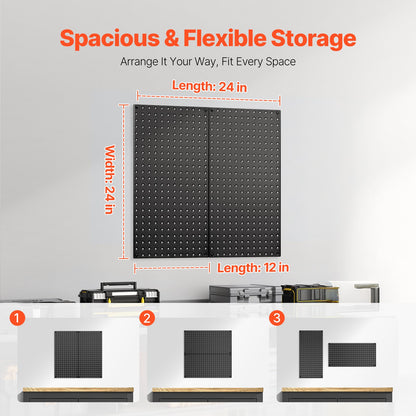 Metal Pegboard Panels, 24" x 12" Pegboard, 2 Panels, Heavy Duty Steel Peg Board Wall Organizer, for Living Room Garage Tool Storage Workbench Office Organization Craft Room Kitchen Home, Black