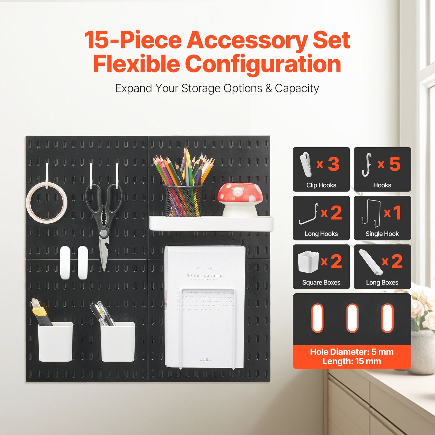 Pegboard Combination Kit, 11" x 11" Plastic Pegboard, 4 Panels, Peg Board Wall Organizer Kit with Accessories, for Garage Tool Storage Kitchen Living Room Craft Room Office Bathroom Home, Black