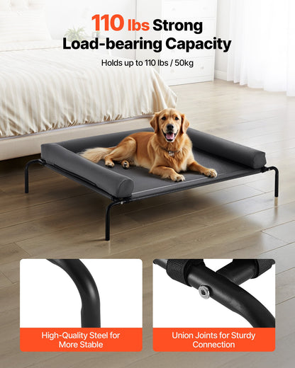 Elevated Dog Bed for Large Dogs, Portable Raised Dog Cot with Washable Pillow, Indoor & Outdoor Pet Cooling Raised Hammock Bed with Steel Metal Frame and Breathable Teslin Mesh, XL, Gray