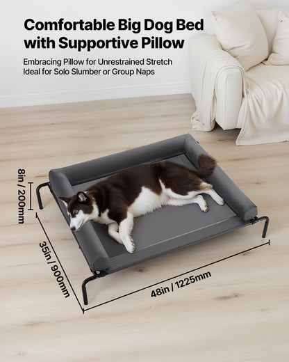 Elevated Dog Bed for Large Dogs, Portable Raised Dog Cot with Washable Pillow, Indoor & Outdoor Pet Cooling Raised Hammock Bed with Steel Metal Frame and Breathable Teslin Mesh, XL, Gray