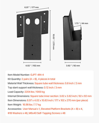 Deer Blind Brackets, Outdoor 3.6x3.6 Platform Bracket, Fit 3.5x3.5 In / 88.9x88.9 mm Lumber, 2204lbs/1000kg Capacity Steel Elevator Brackets for Deer Stand, Hunting Blinds, Shooting Shack, 4 Pcs