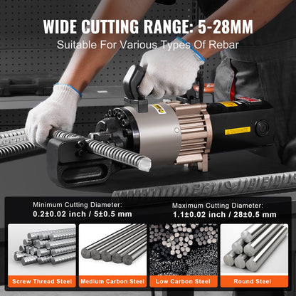 Electric Hydraulic Rebar Cutter, 2000W Portable Rebar Cutter, Cutting up to 1.1 Inch (5-28mm) Rebar within 4 Seconds, High Power Steel Rebar Cutter with Oil Can Rich Accessories,Black BC-300