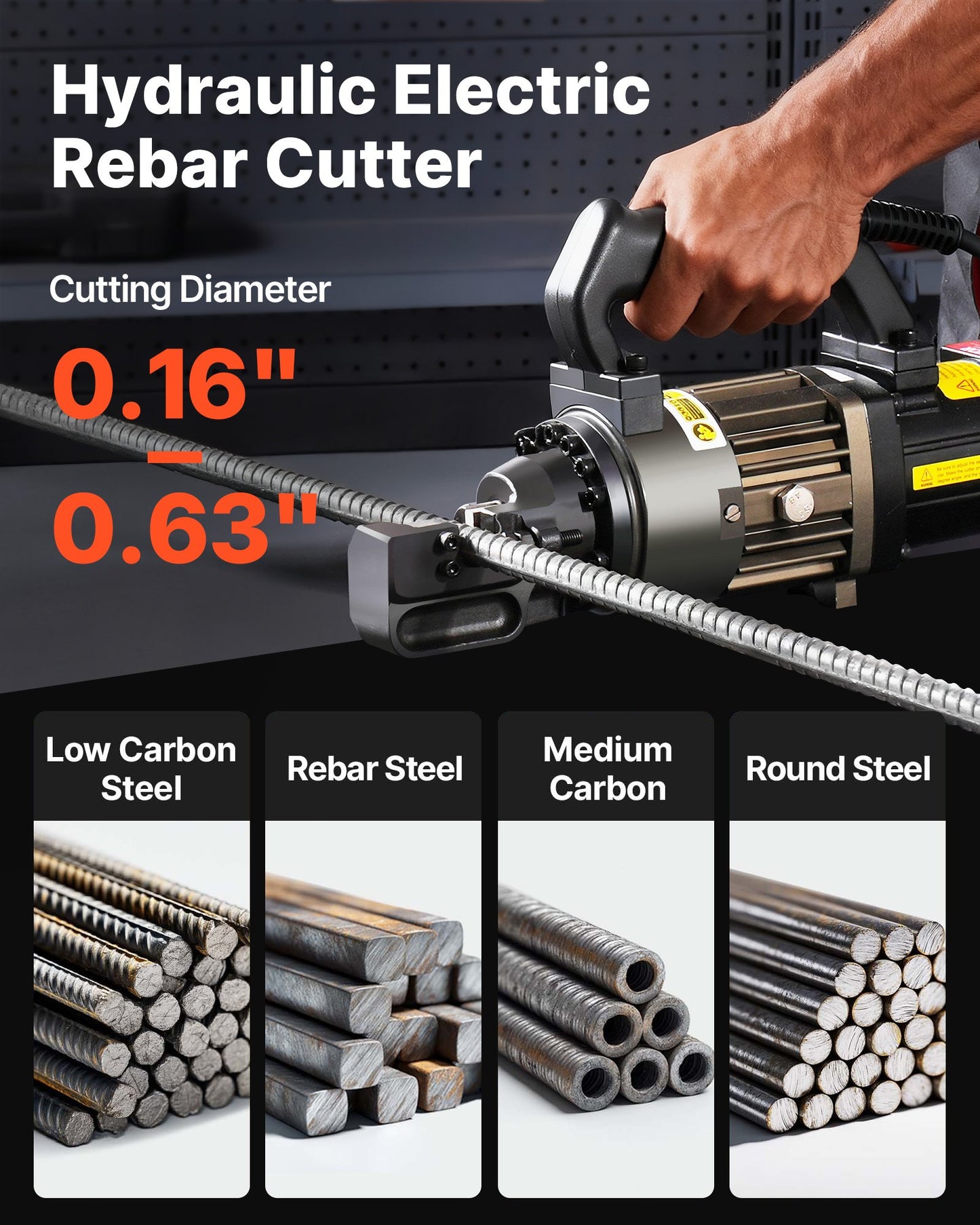Electric Hydraulic Rebar Cutter, 1000W Portable Rebar Cutter, Cutting up to 5/8 Inch (4-16mm) #5 Rebar within 2 Seconds, High Power Steel Rebar Cutter with Oil Can Rich Accessories,Black RC-16