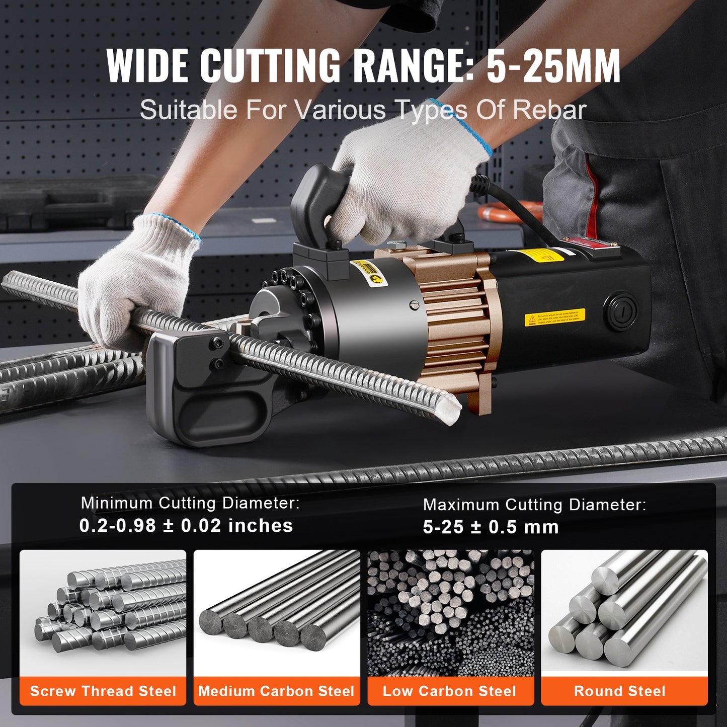 Electric Hydraulic Rebar Cutter, 2000W Portable Rebar Cutter, Cutting up to 1 Inch #8 4-25mm Rebar within 3.5 Seconds, High Power Steel Rebar Cutter with Oil Can Rich Accessories,Black RC-25