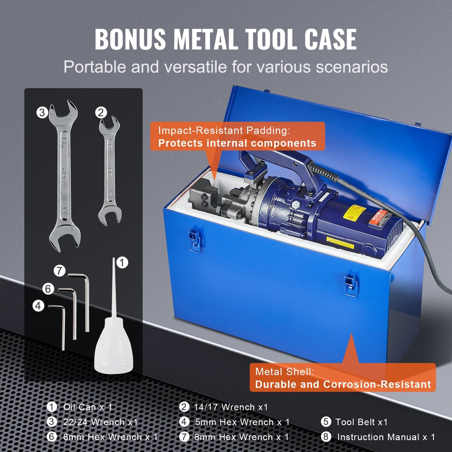 Electric Hydraulic Rebar Cutter, 1700W Portable Rebar Cutter, Cutting up to 1 Inch #8 (5-25mm) Rebar within 4 Seconds, High Power Steel Rebar Cutter w/ Tool Case Oil Can,Black Blue RC-25