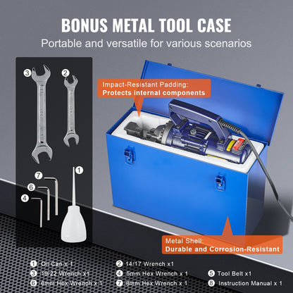 Electric Hydraulic Rebar Cutter, 1350W Portable Rebar Cutter, Cutting up to 7/8 Inch #7 (4-22mm) Rebar within 3.5 Seconds, High Power Steel Rebar Cutter w/ Tool Case Oil Can,Black Blue RC-22