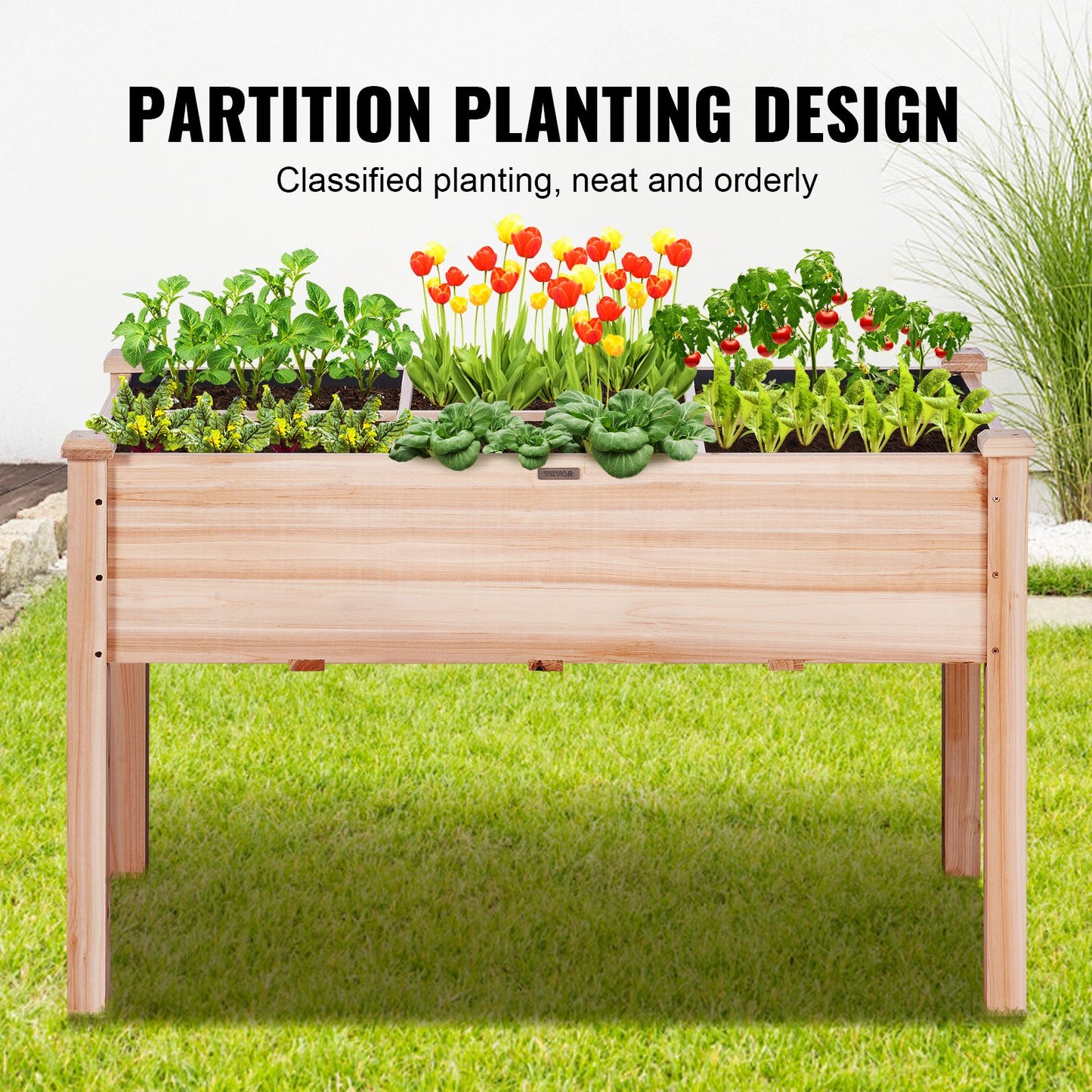 Wooden Raised Garden Bed Planter Box 120 x 58 x 76 cm Flower Vegetable Herb