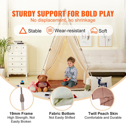 Kids Play Tent, Teepee Tent for Kids 1-5 Years Old, Foldable Toddler Tent with Mat and Carrying Bag, Tent for Kids with Windows for Indoor and Outdoor, Kids Tent for Boys and Girls, Beige