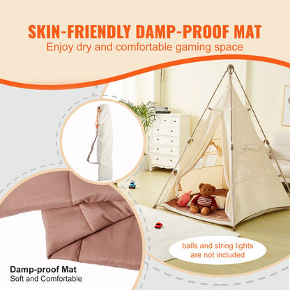 Kids Play Tent, Teepee Tent for Kids 1-5 Years Old, Foldable Toddler Tent with Mat and Carrying Bag, Tent for Kids with Windows for Indoor and Outdoor, Kids Tent for Boys and Girls, Beige