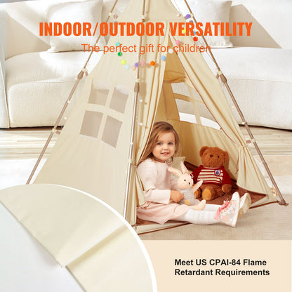 Kids Play Tent, Teepee Tent for Kids 1-5 Years Old, Foldable Toddler Tent with Mat and Carrying Bag, Tent for Kids with Windows for Indoor and Outdoor, Kids Tent for Boys and Girls, Beige