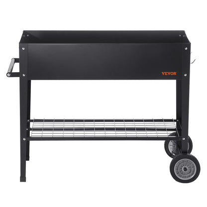 Upphöjd trädgårdsbädd, 102 x 49 x 89 cm galvaniserad metallplanteringslåda, upphöjda utomhusplanteringslådor med ben, för odling av blommor/grönsaker/örter i trädgården/uteplatsen/balkongen, svart