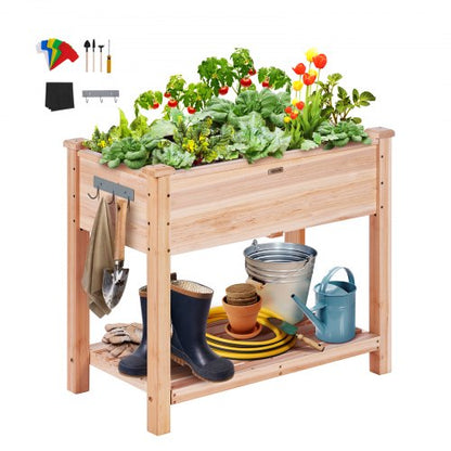 Raised Garden Bed, 33.9 x 18.1 x 30 inch Wooden Planter Box, Elevated Outdoor Planting Boxes with Legs, for Growing Flowers/Vegetables/Herbs in Backyard/Garden/Patio/Balcony, Burlywood