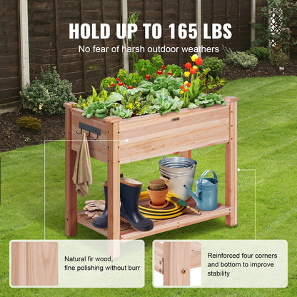 Raised Garden Bed, 33.9 x 18.1 x 30 inch Wooden Planter Box, Elevated Outdoor Planting Boxes with Legs, for Growing Flowers/Vegetables/Herbs in Backyard/Garden/Patio/Balcony, Burlywood