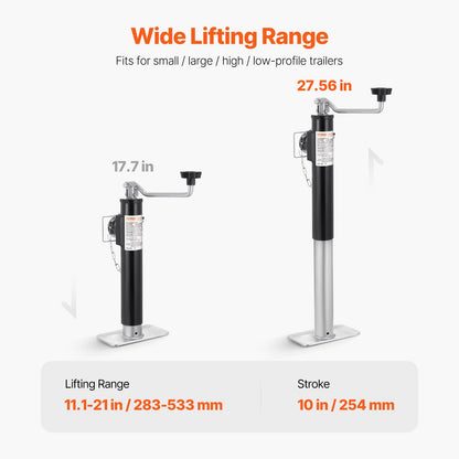 Trailer Jack, 2000 lbs Dynamic Load Capacity, Weld-on Pipe-Mount Swivel Trailer Jack, 10" Lift Trailer Jack Stand with Handle for RV Trailer, Horse Trailer, Utility Trailer, and Yacht Trailer