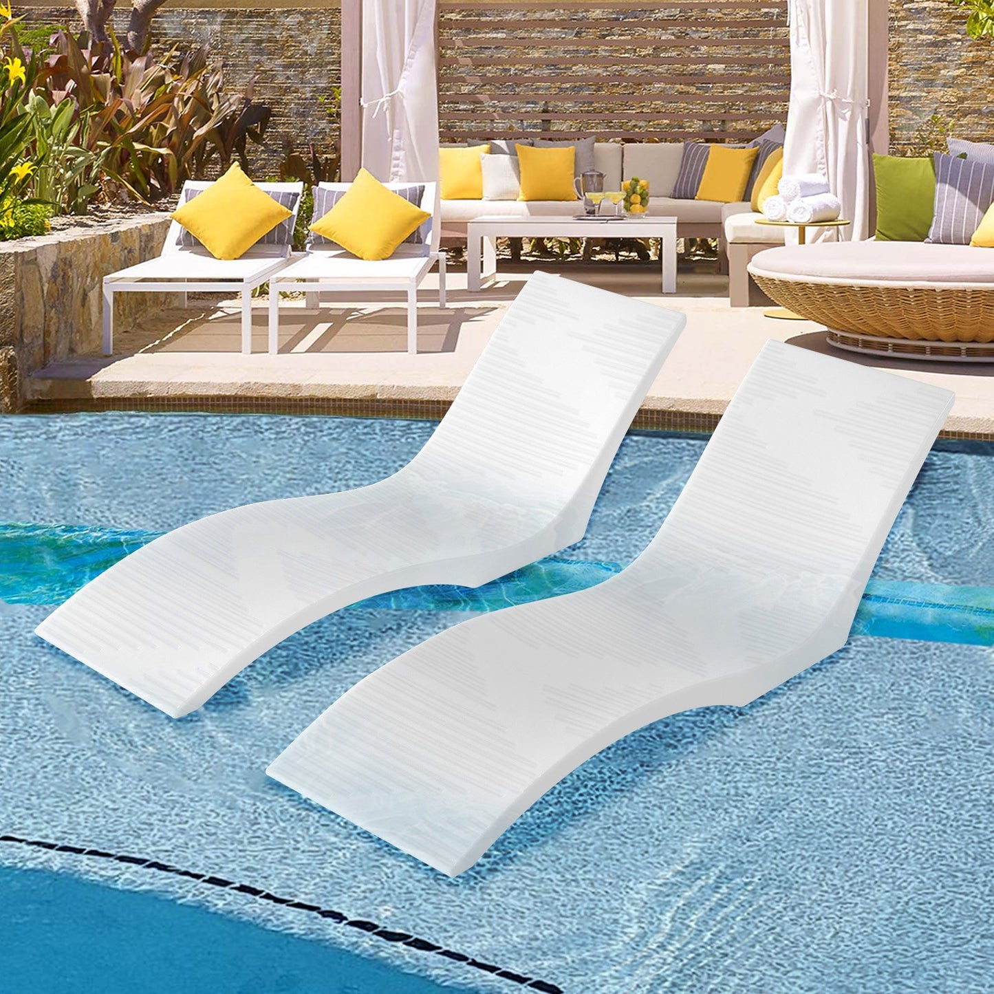 In-Pool Lounge Chairs, Set of 2 Chaise Lounger, Inside Pool Lounge Chairs for up to 5" Water Depths, Fixed in Pools & Floating on Water, Suitable for All Pool Types, Poolside & Sun Deck Tanning