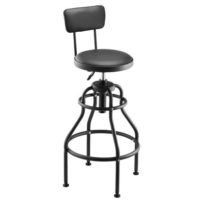 Shop Stool with Backrest, Pneumatic Garage Seat/Work Stool with 300 lbs Capacity, Adjustable Height Roller Creeper Seat, 360° Swivel Padded Workshop Stool, for Garage, Shop & Auto Repair, Black