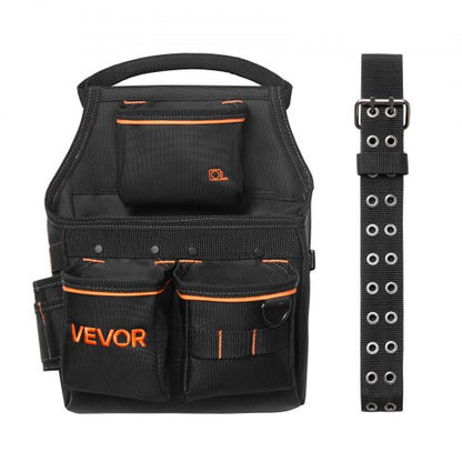 Tool Pouch with Belt, 14 Pockets Professional Tool Belt Pouch for Men, Heavy Duty Detachable Adjustable Utility Work Bag for Electrician, Carpenter, Construction, Adjusts Waist 83 cm to 127 cm