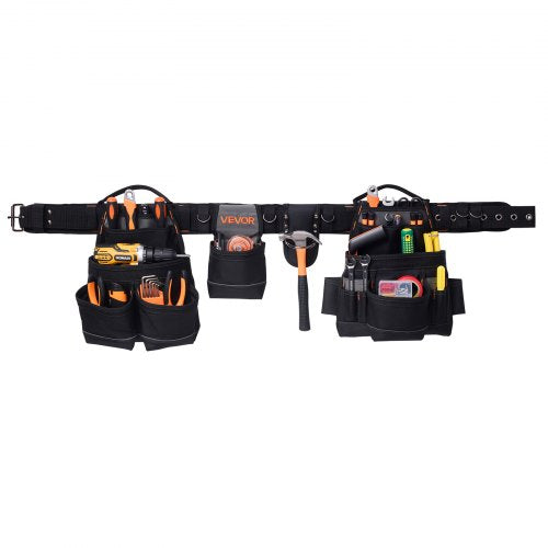 Tool Belt, 18 Pockets Professional Tool Pouch for Men, Heavy Duty Adjustable Utility Belt Detachable Work Bag for Electrician, Carpenter, Construction, Work Apron Organizer, Adjusts 80-131 cm