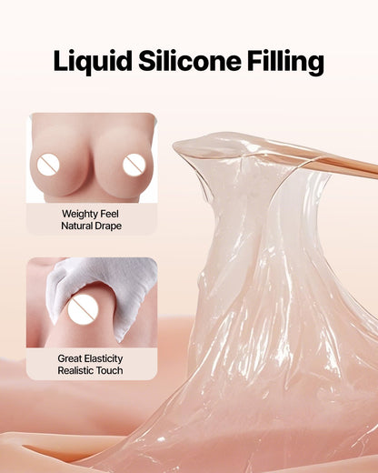 Silicone Breastplate, C-Cup High Neckline Fake Breasts for Crossdressers, Realistic Silicone-Filled Fake Boobs Breast Forms for Transgender Cosplay Drag Queen, Ivory