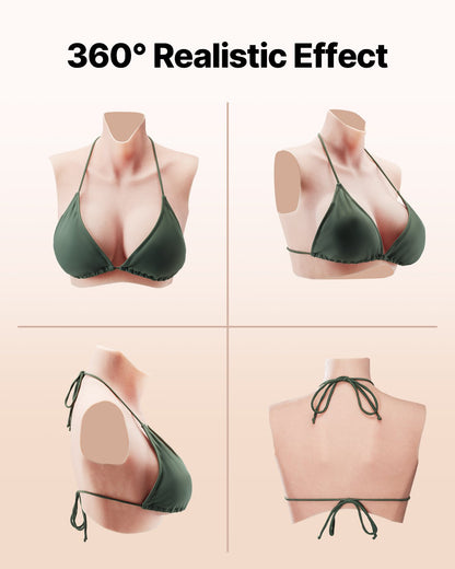 Silicone Breastplate, C-Cup High Neckline Fake Breasts for Crossdressers, Realistic Silicone-Filled Fake Boobs Breast Forms for Transgender Cosplay Drag Queen, Ivory