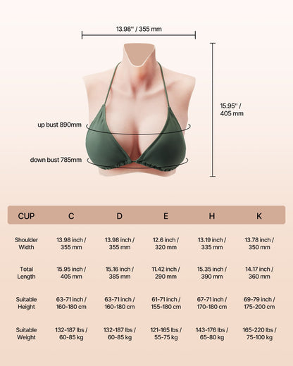 Silicone Breastplate, C-Cup High Neckline Fake Breasts for Crossdressers, Realistic Silicone-Filled Fake Boobs Breast Forms for Transgender Cosplay Drag Queen, Ivory