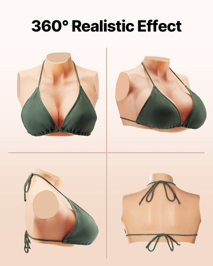 Silicone Breastplate, E-Cup High Neckline Fake Breasts for Crossdressers, Realistic Silicone-Filled Fake Boobs Breast Forms for Transgender Cosplay Drag Queen, Ivory