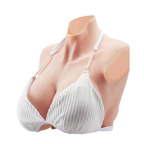 Silicone Breastplate, K Sized High Neckline Fake Breasts for Crossdressers, Realistic Silicone-Filled Fake Boobs Breast Forms for Transgender Cosplay Drag Queen, Ivory