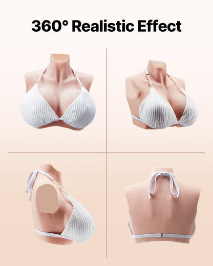 Silicone Breastplate, K Sized High Neckline Fake Breasts for Crossdressers, Realistic Silicone-Filled Fake Boobs Breast Forms for Transgender Cosplay Drag Queen, Ivory
