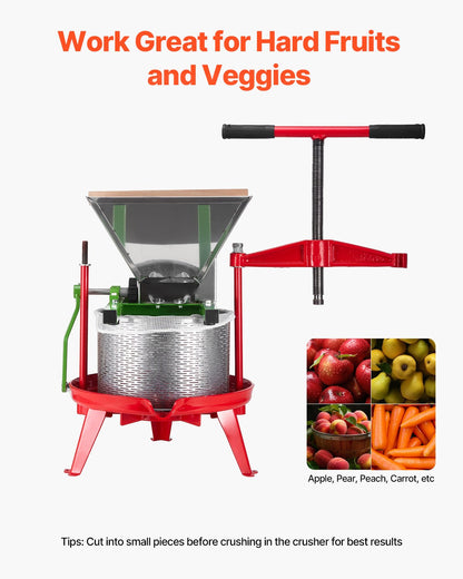 1.8 Gal/7L Fruit and Apple Crusher, Large Manual Grinder, Stainless Steel Fruit Scratter Pulper for Wine Cider Apple Grape Pressing, with Roller Handle for Kitchen Home, Green
