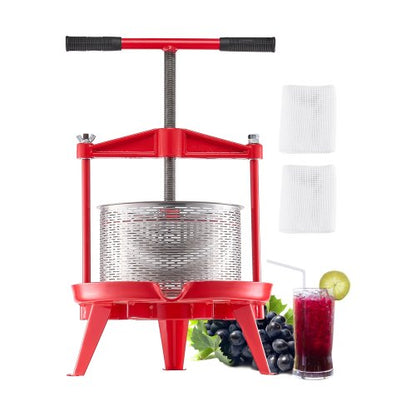 2,38 gal/9 l fruktvinpress, korg i rostfritt stål med tvärbalk och triangulär struktur, manuell juicepress, cider-, äppel- och druvtinkturpress med T-handtag för kökshem