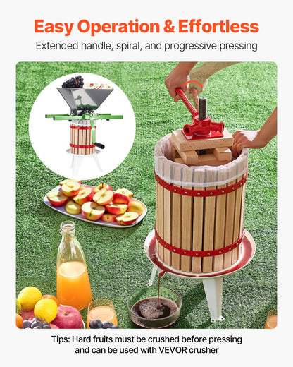 18 liters fruktvinpress, massiv träkorg med 8 block, kraftig manuell juicemaskin, cider-äpple-druvtinktur-honung-olivoljepress med handtag för kök, hem