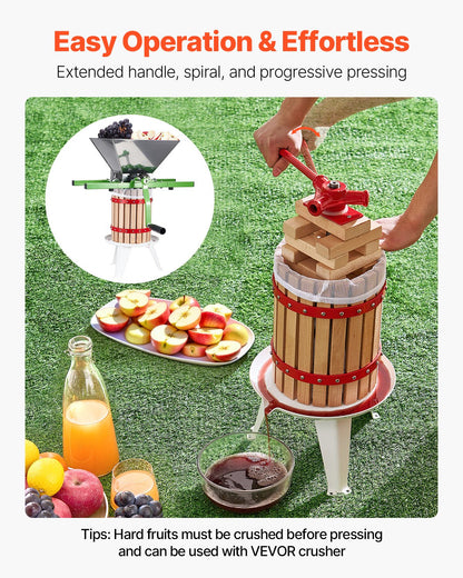 1.6 Gal/6L Fruit Wine Press, Solid Wood Basket with 8 Blocks, Heavy Duty Manual Juice Maker, Cider Apple Grape Tincture Honey Olive Oil Making Press with Handle for Kitchen, Home