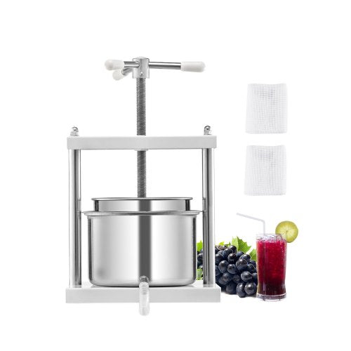 1.45 Gal/5L Fruit Wine Press, 2 Stainless Steel Barrels, Manual Juice Maker, Cider Apple Grape Tincture Honey Olive Oil Making Press with Triangular Handle for Outdoor Kitchen Home