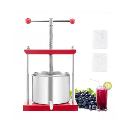 1.6 Gal/6L Fruit Wine Press, 2 Stainless Steel Barrels, Manual Juice Maker, Cider Apple Grape Tincture Honey Olive Oil Making Press with T-Handle for Outdoor Kitchen Home