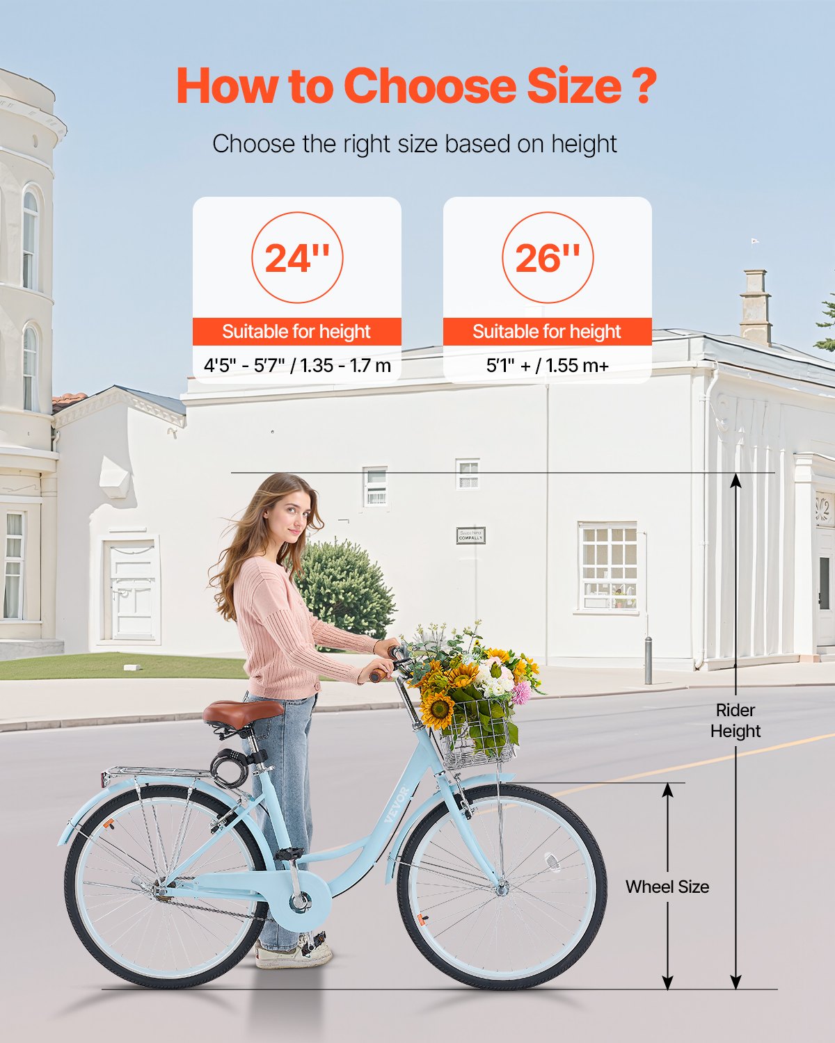 Cruisercykel, 1-växlad, 26-tums ljusblå strandcruisercykel med stor korg och bakre pakethållare, säker och robust cruisercykel med justerbar sadel, passar för cykling, träning och shopping