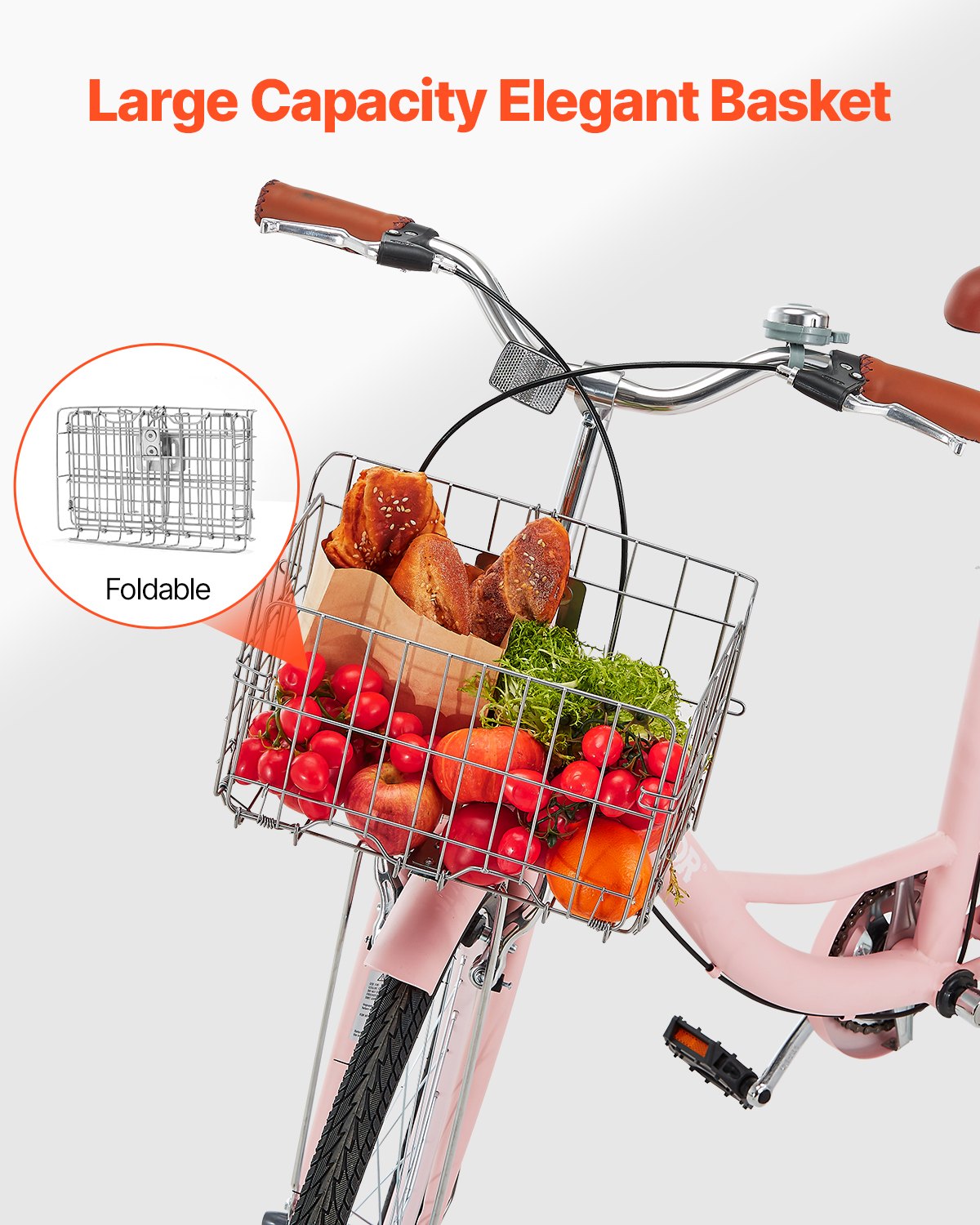 Cruisercykel, 1-växlad, 26-tums rosa strandcruisercykel med stor korg och bakre pakethållare, säker och robust cruisercykel med justerbar sadel, passar för cykling, träning och shopping