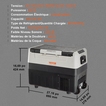 Portable Car Refrigerator Freezer Compressor 35 L Dual Zone for Car Home