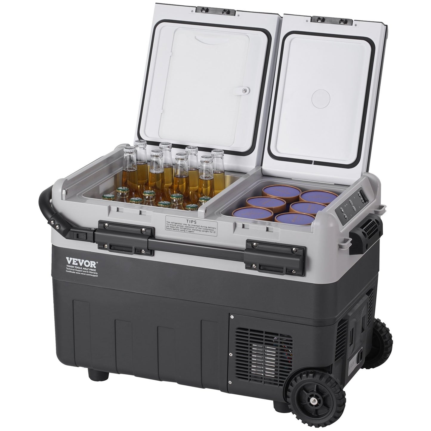 Bärbart bilkylskåp, 12 volts bilkylskåp, 40 l / 42,3 qt bärbar frys med dubbla zoner, -4℉-68℉ justerbar temperatur, kompressorkylare för hem, utomhus, camping, husbil, bil