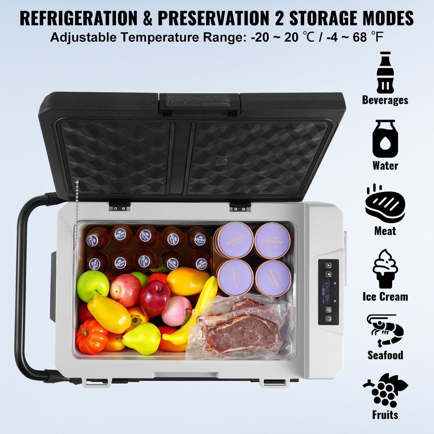 Portable Car Refrigerator, 12 Volt Car Refrigerator Fridge, 60 L / 63.4 QT Single Zone Portable Freezer, -4℉-68℉ Adjustable Temperature, Compressor Cooler for Home, Outdoor, Camping, RV, Car