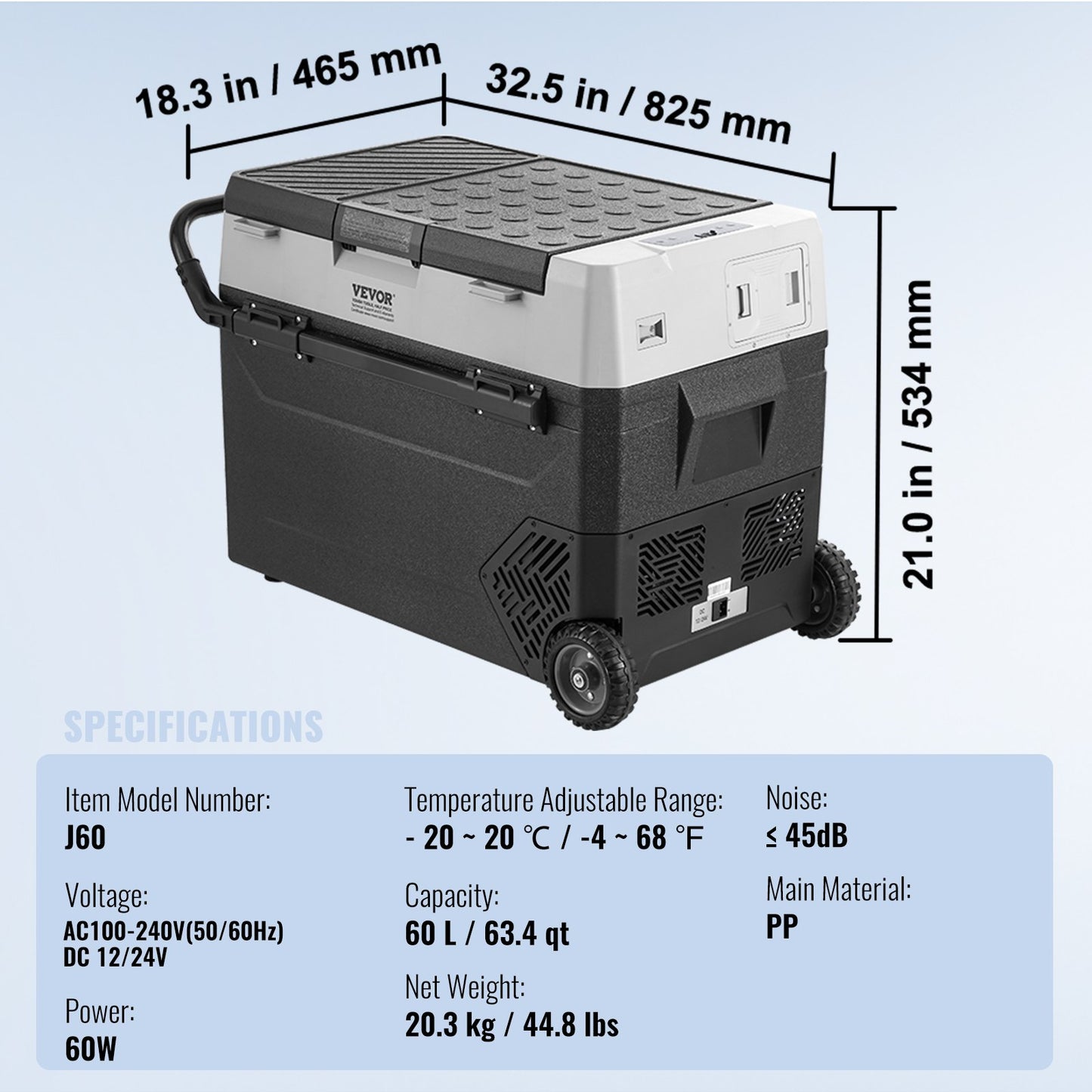 Portable Car Refrigerator, 12 Volt Car Refrigerator Fridge, 60 L / 63.4 QT Single Zone Portable Freezer, -4℉-68℉ Adjustable Temperature, Compressor Cooler for Home, Outdoor, Camping, RV, Car