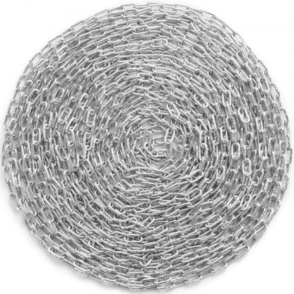 Proof Coil Chain, 3/16" x 100', 1100 lbs Safe Working Load, Zinc Plated Proof Tested Coil Chain with Two Quick Links, Galvanized Carbon Steel Link Chain for Towing, Hanging, Camping, Pet Towing